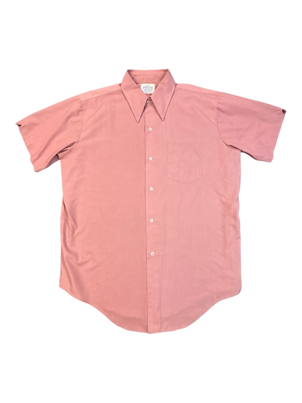 VTG 60s 70s Permanent Press Button up Collared Shirt Park Ave Salmon Pink 16 1/2